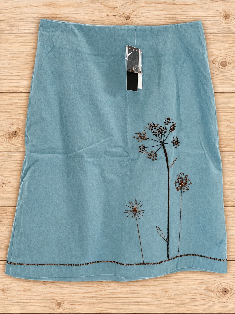 Grace Elements NWT Blue Corduroy Beaded Embroidered Skirt Size 6 Y2K